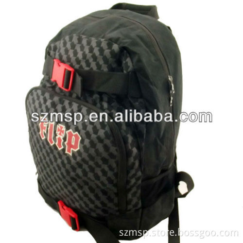 Nylon hiking backpack with strap for holding skate board